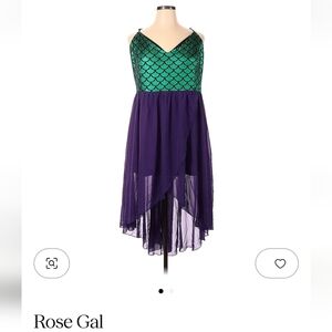 Rosegal Green Scale-Print Bodice with Purple High-Low Skirt Dress